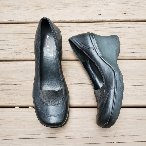 Vintage 90s y2k Bratz Black Leather Chunky Wedge Heel Cap Toe Oxford Loafers 41 - Picture 1 of 9